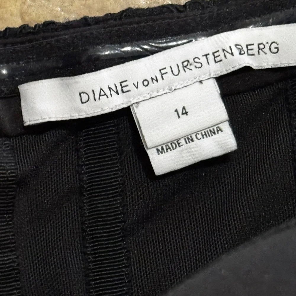Diane von Furstenberg DVF Black Lace‎ Corset Dress Strapless mini cocktail 14 12